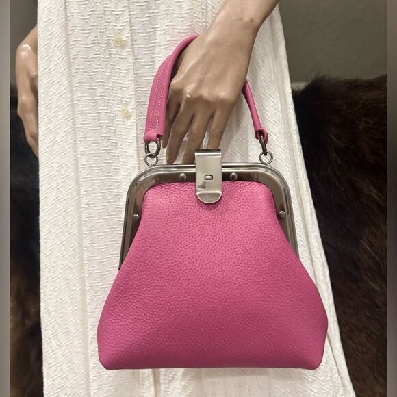 Pink Togo Calfskin Handmade Unique Rivet Frame Purse, Shoulder Bag, Crossbody - Picture 2 of 16